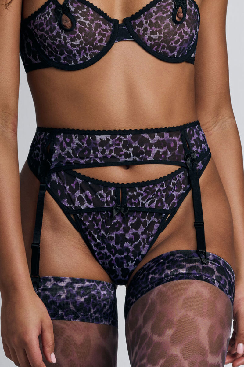 Pas do pończoch Marlies Dekkers Peekaboo Black Purple Leopard Garter Belt 35998