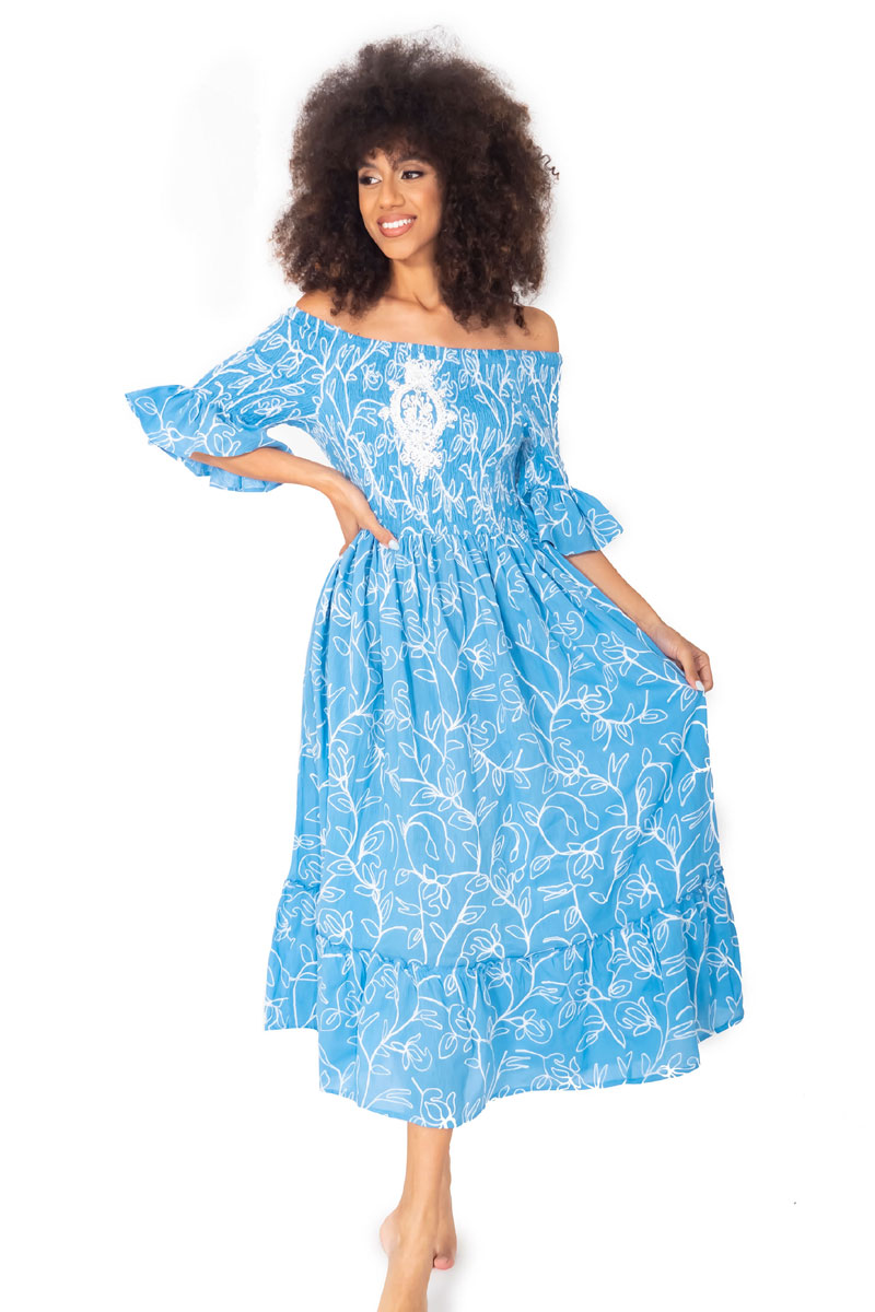Sukienka letnia Iconique Jessica Cotton Blue Dress IC23-007
