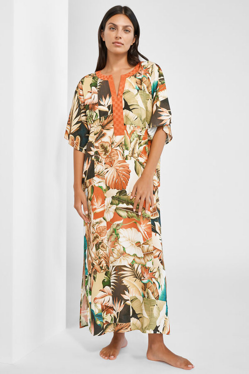 Tunika letnia Maryan Mehlhorn Hypnotic Sepia Leaves Summer Viscose Long Tunic M3250