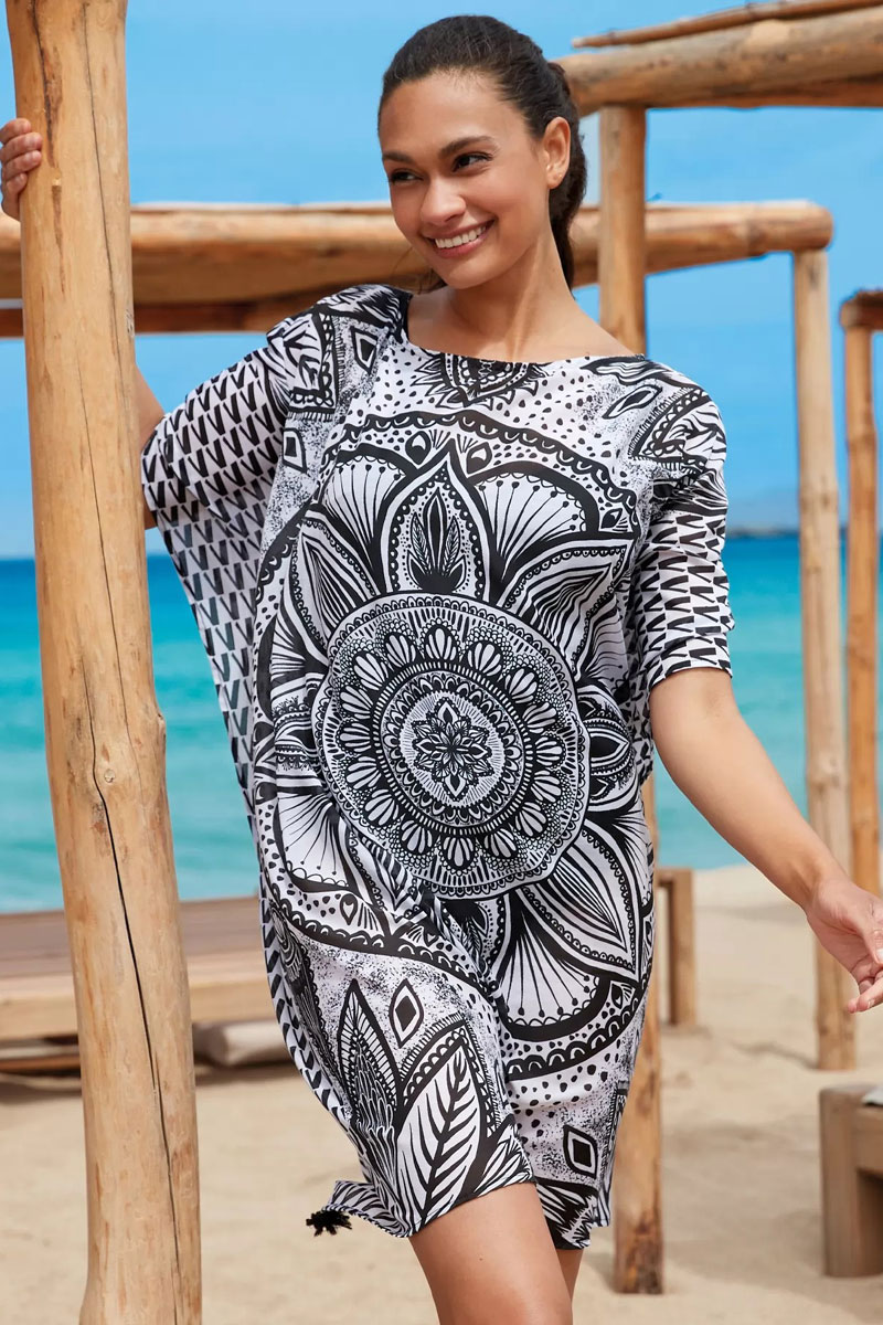 Tunika plażowa Sunflair Black White Summer Poncho 23808