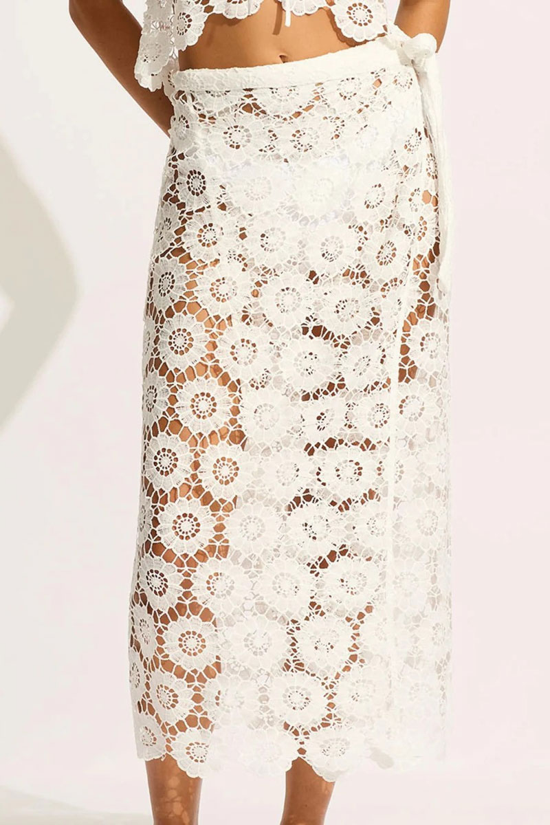 Spódnica - pareo Seafolly Secret Garden Maxi Wrap Skirt White 55382-SK