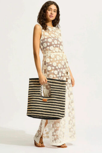 Torba letnia Seafolly Raffia Stripe Basket Bag Natural/Black 72131-BG