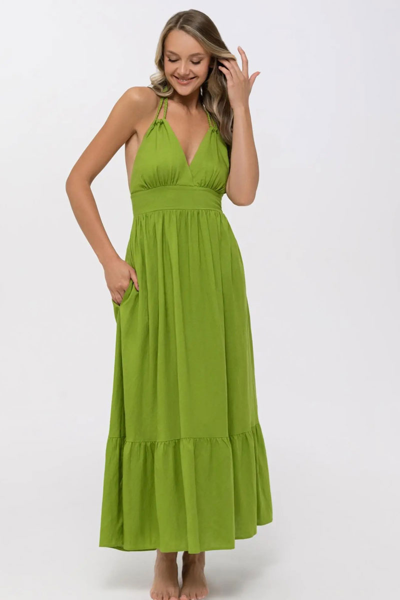Sukienka Marc & Andre Shiny Linen Viscose Green Dress BR25-02-LL